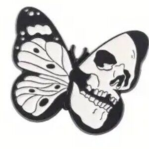 Skull Wing Butterfly Moth Black White Enamel Pin Black Metal